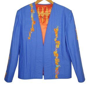 Handmade Lisa Columbe Tipsy Quilted Patchwork L Jacket Blue Satin Lined Jacket